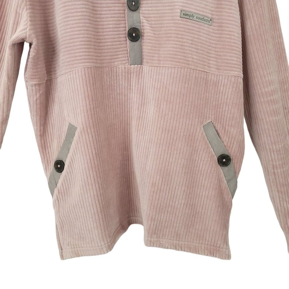 Simply Southern Velour Corduroy Pink Mauve Pullover Top Womens M Long Sleeve - Picture 11 of 16